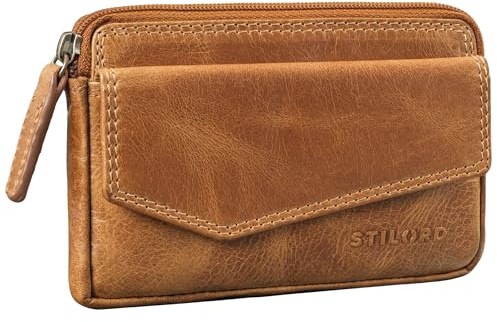 STILORD 'Cruz' Pochette Porte Clef Cuir Vintage RFID Porte Monnaie Porte Clé Voiture Etui Clés Trousseau Portefeuille avec Anneau pour Cartes, Couleur:Perugia - Marron
