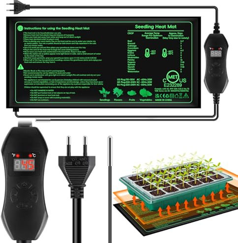 Verdenu Tapis Chauffant pour Semis, 25 * 52 cm Tapis Chauffant avec Contrôleur de Thermostat Numérique, apis Chauffant pour la Germination des Plantes, Démarrage des Bac à Semis, Serre