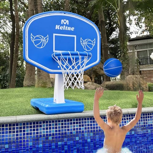 Dahivs Pool Basketball Hoop, Large Poolside Basketball Hoop for Swimming Pool Basketball Game, Water Basketball Hoops with Lengthen Sturdy Base for Kids Adults Summer Water Fun, 2 Balls and Pump.