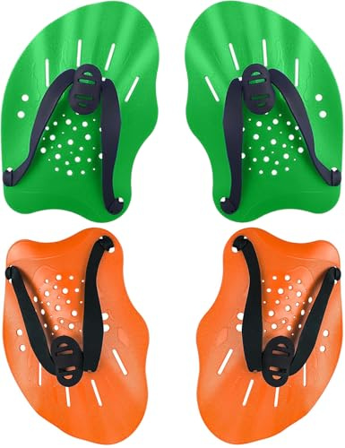 2 pares de palas de mano para nadar, remos de entrenamiento de natación, remo de natación con correas ajustables, ayuda para entrenamiento de fuerza, herramientas de ejercicios de piscina para adultos