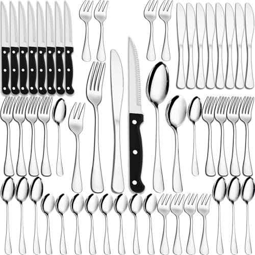 PionStar Set posate 48 pezzi in acciaio inossidabile per 8 persone - Include coltelli, forchette, cucchiai, cucchiaini, forchette da dolce e coltelli da bistecca