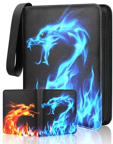 Card Binder 4 Pocket Holder 400 Cards Compatible with Game Cards, 3 Ring Trading Card Binder Album Case Book Storage For CCG, MTG, Baseball Cards, Gifts For Boys And Girls Ages 6-14,Yellow Blue