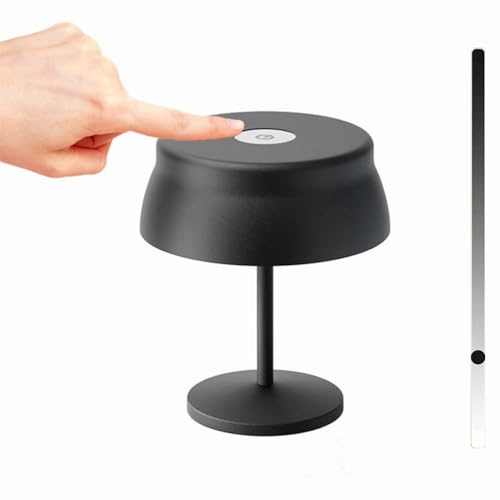 Wooden Bedside Lamp Table Torch Desk with Dimmer Wireless Touch Desk USB Rechargeable 5200mAh Aluminum Night Light,Black