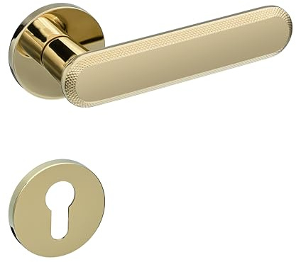 Gavroche GR dörrhandtagsset guld glans Zamak dörrbeslag med BB PZ WC rosetter för innerdörrar 1 par modernt designhandtag runt (PZ profilcylinder)