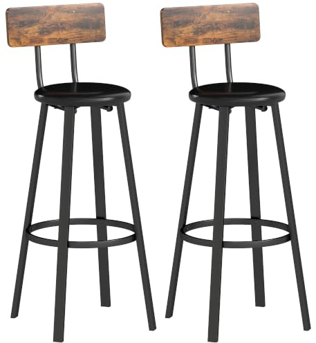 HOMCOM Bar Stools Set of 2 Upholstered Backrest Rustic Brown and Black | Faux Leather Barstools, Industrial Breakfast Bar Chairs, Footrest, for Kitchen Island, Dining Room