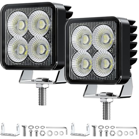 Fxlpower 2x Fari da Lavoro LED 12V 24V, 32W 2100LM Super Luminosi Fari Supplementari Auto, IP67 Impermeabile Faro Retromarcia Trattore, 6500K Luce Diffusa per Camion, ATV, SUV, Barca & Mezzi Agricoli