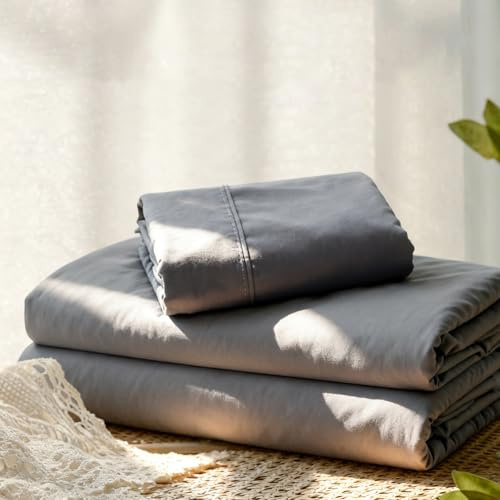 Col & Cor Juego de Sábanas 100% Algodón 144 Hilos, Liso, Bajera Ajustable (30 cm), Encimera + Funda de Almohada, 3 Piezas, Ropa de Cama | Cama 135 x 190/200 | Gris
