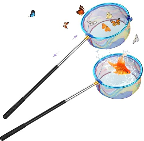 Draupnir 2 Pieza Red Pescar Telescópica, Cazamariposas, Extensible de 66 cm a 173 cm, Red de Captura Pequeña para Atrapar Insectos, Pájaros, Pesca, Estanque, Jardín, Playa