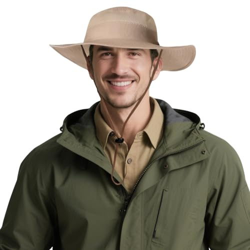 DORRISO Sombreros Pescador Gorras Hombre Gorros de Sol Gorra Mujer Protección UV UPF 50+ Impermeable Sombrero ala Ancha Verano Pescador Playa Jardinería Vacaciones Ciclismo Camping Caqui