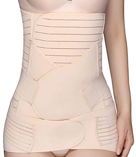 WANYIG 3 in 1 Bauchband Nach Geburt, Mieder Nach Schwangerschaft Postpartale Unterstützung Bauchgürtel Nach Geburt Postpartale Bauch Wrap Gürtel Schwangerschaft (Beige, L)