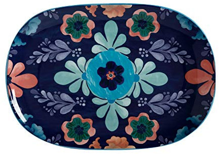 Maxwell & Williams Majolica Serving Platter with Floral Design in Gift Box, Oblong, Ceramic, Blue, 4 x 28 cm