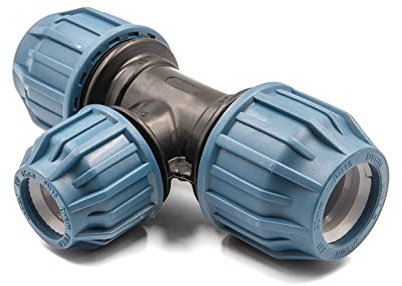 Té réducteur en polypropylène pour tuyau PE 32mm x 25mm x 32mm – raccord à compression pour eau potable, 16 bar, cert. DVGW/KIWA/WRAS