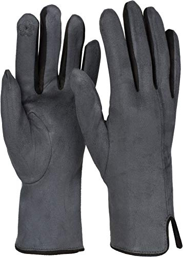 styleBREAKER Damen Touchscreen Handschuhe mit Farbkontrast und Fleece Futter | warme Winterhandschuhe | weiche elastische Thermo Fingerhandschuhe, Farbe:Dunkelgrau