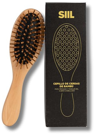 Spazzola setole naturali di bambù + 4 setole di cambio spazzola in legno per massaggiare il cuoio capelluto senza danneggiarlo, manico in bambù, durevole, confortevole ed ergonomico.