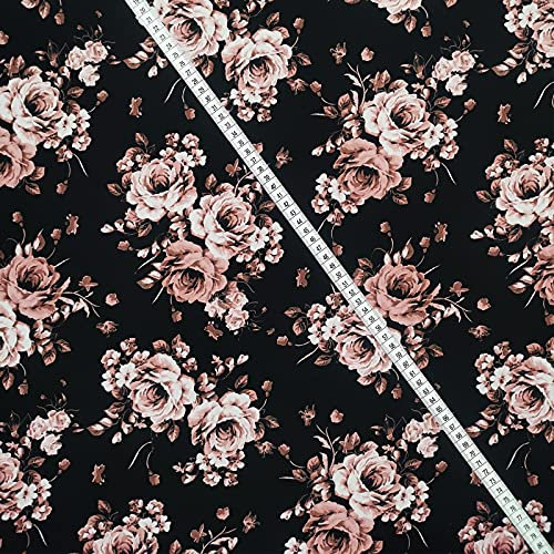 FABRIC.MVP® Stretch Baumwollstoff Weinroter Rosen-Schwarz-Hintergrund Meterware | Stoff mit drucken Jersey, Nähen Nähstoffe ideal für Dekorationen & Accessoires- Preis gilt für 0,5 Meter (a)
