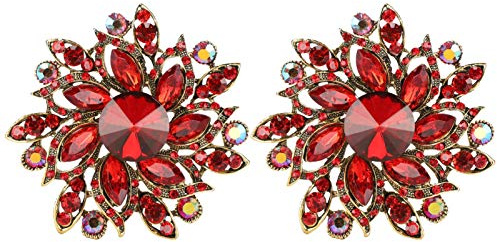 Juego de 2 uds de broches de flores, ramillete de solapa de cristal Vintage con alfileres de hebilla, broches de diamantes de imitación para manualidades DIY, accesorios de bisutería(Rojo)