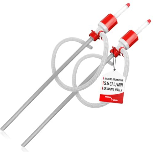 TERA PUMP [ 2PK ] Drum Siphon Hand Pump, Barrel Hand Pumps Oil Gas Diesel e85 Corrosives Thinners Pump Piston Action for 55 gallon drums
