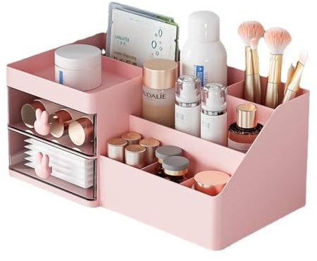 Organizzatore per Trucchi con Cassetti Organizzatore da Appoggio di Grande capacità per Vanità, Bagno E Camera da Letto, Organizer per Cosmetici (Rosa)