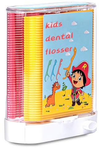 Akpgf Kids Floss Pick Holder Dispenser 88 Floss, Fun & Colorful Animal Floss Help You Prevent Tooth Decay and Gum Disease (1 Pack Pink)