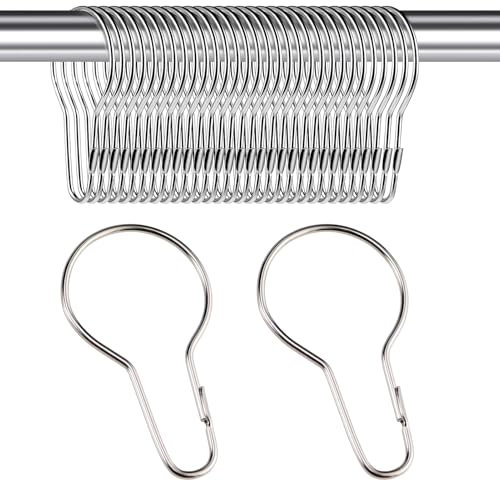 30PCS Shower Curtain Rings, Curtain Hangers Hanging Shower Clips,Stainless Steel Metal Rust Proof Decorative Hooks Loop for Bedroom Bathroom Kitchen Curtain Rods