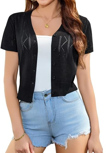 Totatuit Cardigan Donna Maniche Corte Bottoni Bolero Leggera Giacca in Maglia Mezza Manica Elegante Donna Estiva Scollo A V per Abito