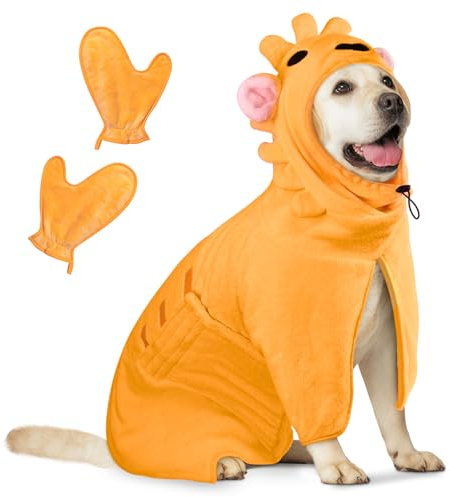 Accappatoio per Cani, Accappatoio per Cani Microfibra, Abbigliamento Asciugamano Morbida per Animali, Per Asciuga il Tuo Cane Dopo Aver Nuotato e Fatto il Bagno (Leone arancione, L)