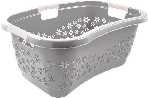 Premium Wäschekorb 50 L ergonomische Form - Soft-Touch-Griffe - großer Korb grau