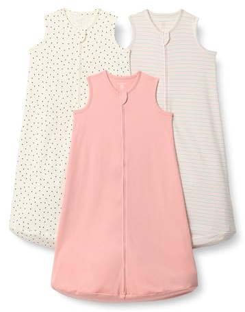 Amazon Essentials Gigoteuse en Coton, Turbulette Indice TOG 0,5 Mixte Bébé, Lot de 3, Pois/Rayures/Rosé Grisé, 12-18 Mois