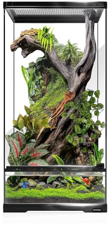 waazoorep 15 Gallon Tall Reptile Glass Tank 12x12x24 with Drainage System - Pre-Assembled Vertical Reptile Cage for Arboreal Geckos,Chameleon,Lizard,Tree Frog and Snake with Terrarium Decoration