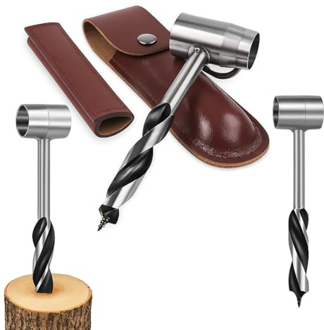 Perceuse à bois manuelle Bushcraft : perceuse à vis sans fin manuelle perceuse de survie avec étui pour camping survie en plein air