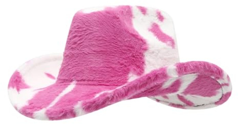 Cowboy - Cappello da cowboy da donna, morbido cappello da cowboy con tesa larga, in feltro termico, da cowboy, da donna, con motivo a macchie di mucca, per feste e carnevale