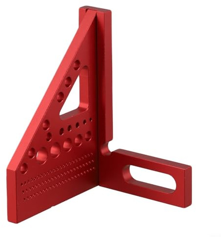 Righello di misurazione multiangolare 3D multifunzionale in alluminio per la lavorazione del legno, triangolo di precisione con angolo di arresto per falegnami e fai da te (rosso)