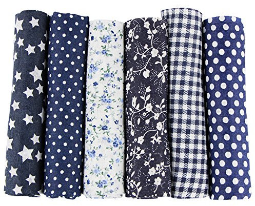 UOOOM 6 stycken 50 x 50 cm tygpaket lapptäcke tyger bomull duk gör-det-själv handgjorda sömmar quiltning tyg bomullstyg olika mönster (marinblå)