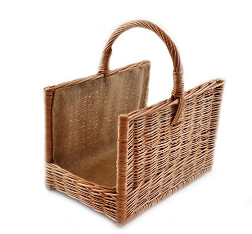 MyBer® Kaminholzkorb Rattankorb Weidenkorb Tragekorb Korb für Holz verstärkt mit Jute braun K6-205_J_K