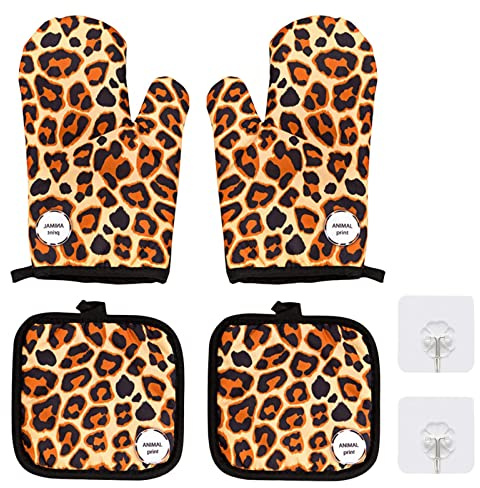 Guanti Forno Cucina Doppio Spesso Guanto da Forno Stampa Leopardata Presine e Guanti da Forno 4 Pezzi