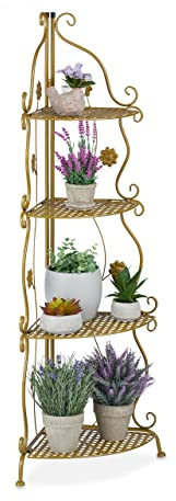 Relaxdays, guldblomhylla metall, 4-stegs växthylla, H x B x D: 113,5 x 31 x 31 cm, inomhus och utomhus, hörnhylla, järn