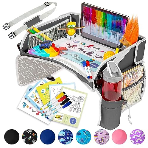 PILLANI Bandeja de Viaje para niños, Bandeja de Asiento de Coche para niños, artículos Esenciales para Viajes por Carretera, Bandeja de Mesa para Asiento de Coche para Actividades de Viaje por