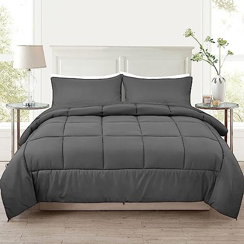 PHF Flauschige Bettdecke 135x200cm, Atmungsaktive Ganzjahresdecke 300GSM Füllung, Super Weich Steppdecke Schlafdecke Dark Grey,Dunkelgrau