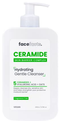 Face Facts Ceramide Hydrating Cleanser | Dry & Sensitive Skin | 200ml, White, Pack of 1