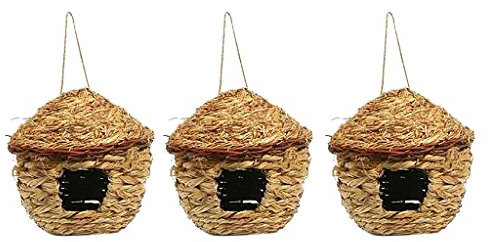 Vogel-Nistkasten, Vogelhaus, Lebensraum, Schlaftasche, 3er-Pack Vogelhaus, hängendes Kolibri-Nest, handgewebte Schlaftasche aus Faser, Spatzenhaus for Finken und Kanarienvögel