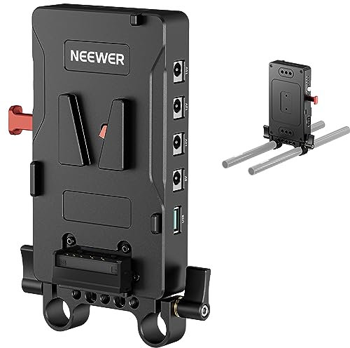 NEEWER V Mount Batterieplatte mit 15mm Rod Klemme, Stromversorgung Splitter PD60W Type C/D Tap/DC15V, Kompatibel mit Fxlion Sony V Mount Akku, Kompatibel mit SmallRig Video Rig, VB-A1
