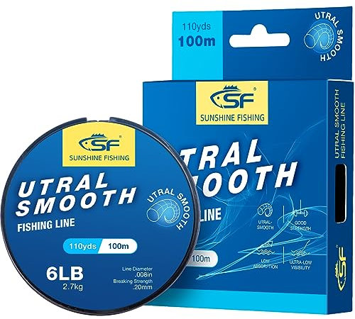 SF Ultra Smooth Monofile Angelschnur mit Spule Mono Klar Nylonschnur 6LB/2.7KG 110YDS 0.2MM