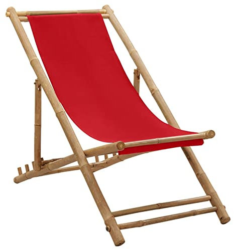 CIADAZ Liegestuhl, Gartenliege, Sonnenliege, Relaxliege, Deckchair, Terrassenstühle, Beach Chair, Saunaliege, Bambus und Segeltuch Rot