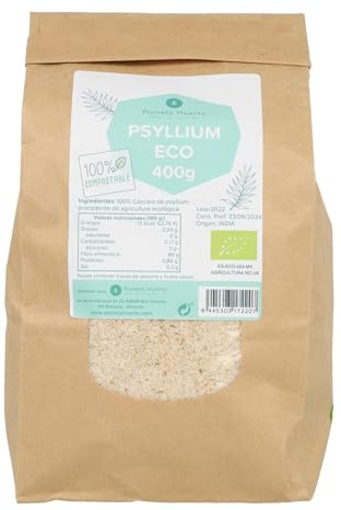 PLANETA HUERTO | Cáscara de Psyllium ECO 400 g - Fibra Ecológica para Tránsito Intestinal, Colesterol y Bienestar Digestivo