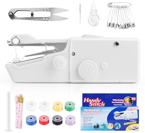 Handnähmaschine,Tragbare Mini Elektro-Nähmaschine mit Nähzubehör,Handliche Nähmaschine Schnelles Nähen für Anfänger,DIY zu Hause,Leder,Denim, Leinwand,Stoff Kleidung,Kleidung Vorhänge,den Hausgebrauch