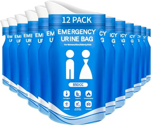 12 st bärbara urinpåsar, 850 ml, engångs urinväska för bilresor, superabsorberande, bärbar urinpåse, urinkräkningspåsar för camping, resor, trafikstockning