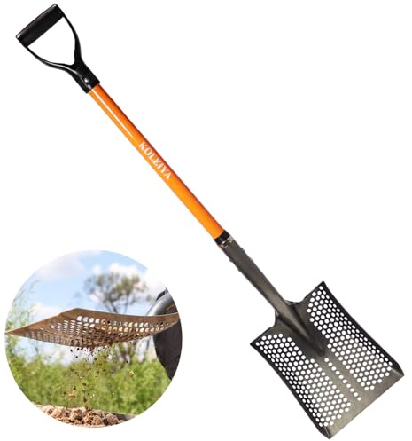 KOLEIYA 45in Sand Sifting Shovel with Orange Fiberglass Handle - Heavy Duty Slotted Shovel for Rocks, Chicken Coop, Gardening and Soil Sifting