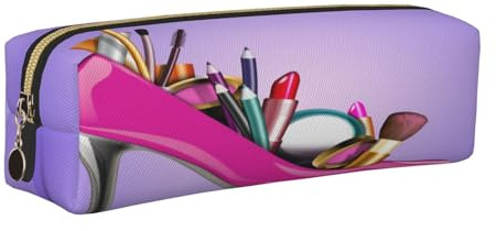 Leder-Federmäppchen, Federmäppchen, Schuhe und Make-up, mit Reißverschluss, für Arbeit, Büro, für Männer und Frauen, gold, Einheitsgröße, Kulturbeutel