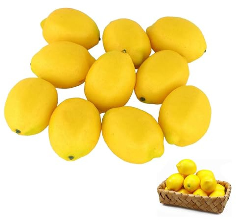 JOYOLA 10 Pieces Artificia Fake Lemons, Artificial Lemon Yellow Fake Fruit Realistic Artificial Fruit for Display Kitchen Accessories for Home Party Ornament Craft Photography Props Gift