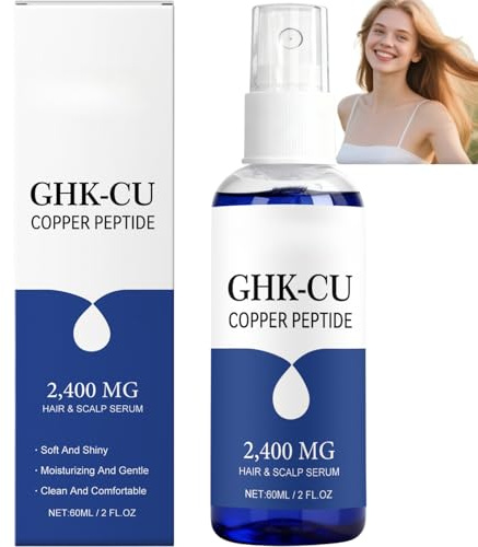 GHK-Cu Siero Spray al Peptide di Rame per Capelli e Cuoio Capelluto, Concentrazione 2400mg, Leggero a Base d'Acqua Trattamento per Capelli Senza Risciacquo per Morbidezza e Lucentezza, Supporto